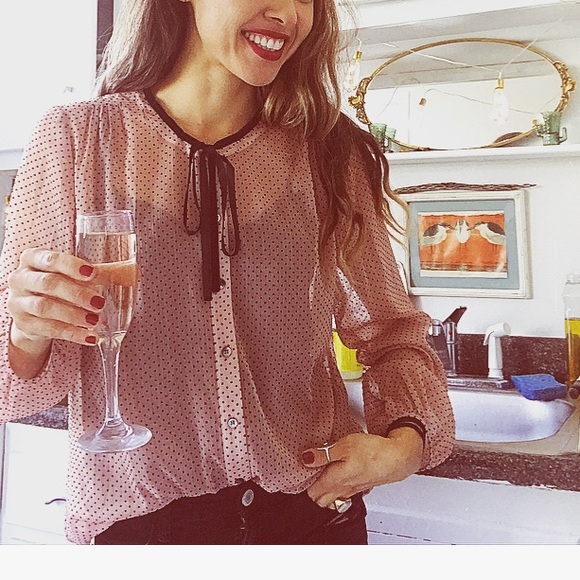 Madewell pussybow velvet blouse top collar poly - Picture 1 of 8